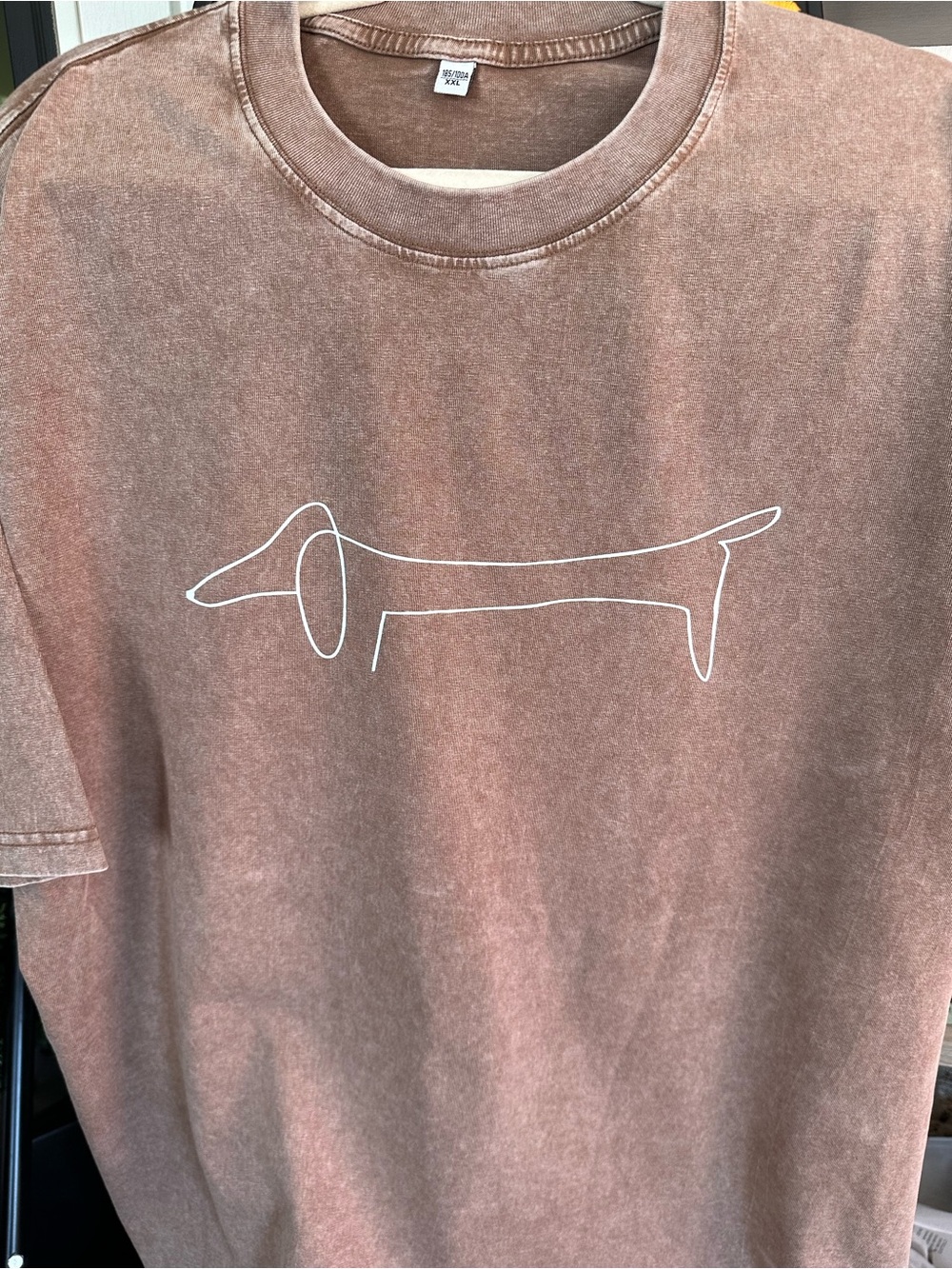 New Oversized Stonewashed Graphic Tee with Minimal Dachshund Line Art